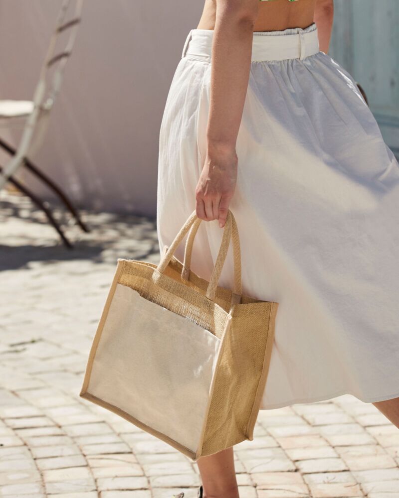 Cotton Pocket Natural Starched Jute Midi Tote Thumbnail