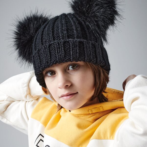Junior Faux Fur Double Pom Pom Beanie Thumbnail