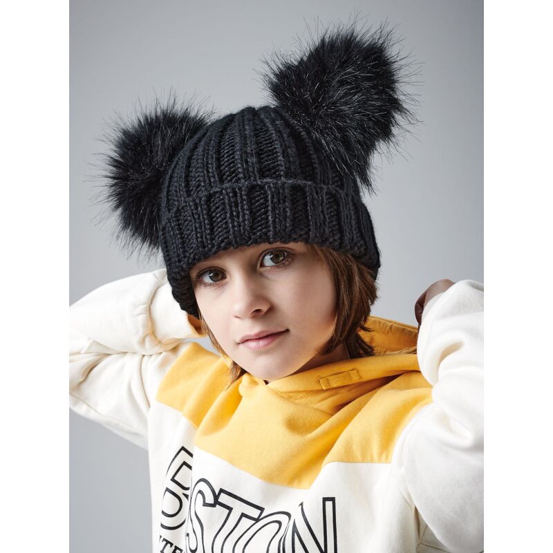 Junior Faux Fur Double Pom Pom Beanie Thumbnail