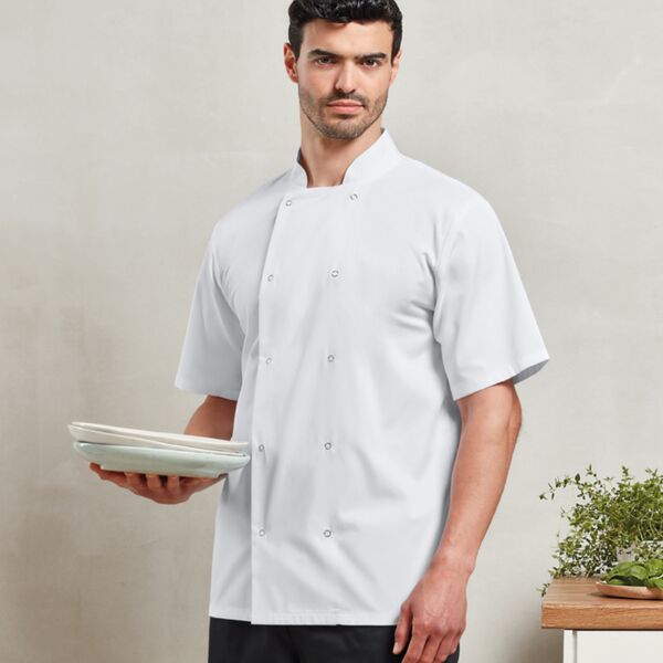 Unisex Short Sleeve Stud Front Chef's Jacket Thumbnail