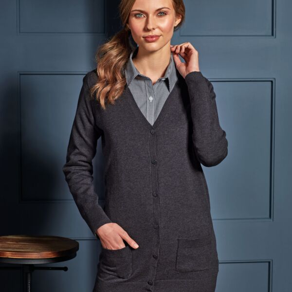 Ladies Longline V Neck Cardigan Thumbnail