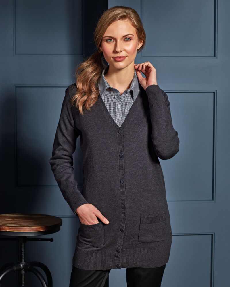 Ladies Longline V Neck Cardigan Thumbnail