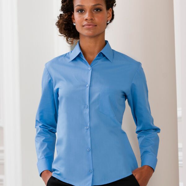 Ladies' Long Sleeve Polycotton Easy Care Poplin Shirt Thumbnail