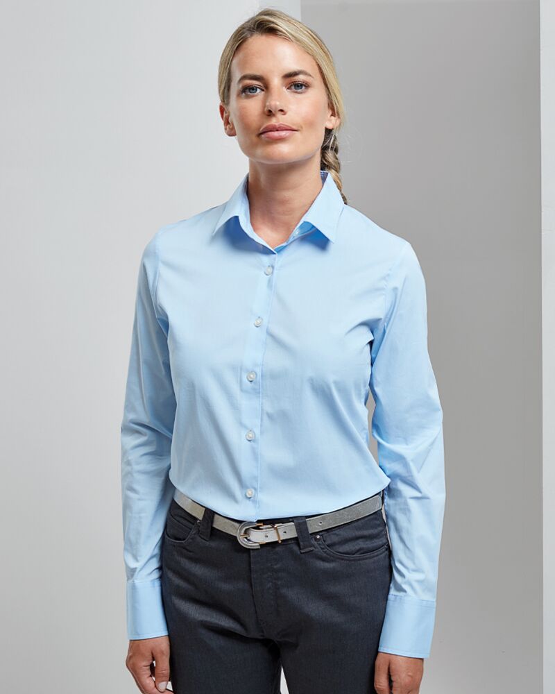 Ladies Long Sleeve Stretch Fit Poplin Shirt Thumbnail